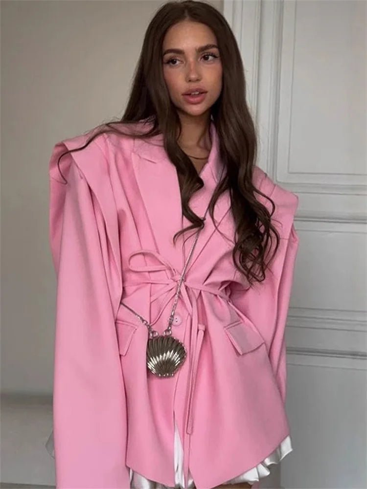 Dames Oversized Blazer – Met Ceintuur en Brede Mouwen, Geschikt voor Werk en Casual Gebruik
