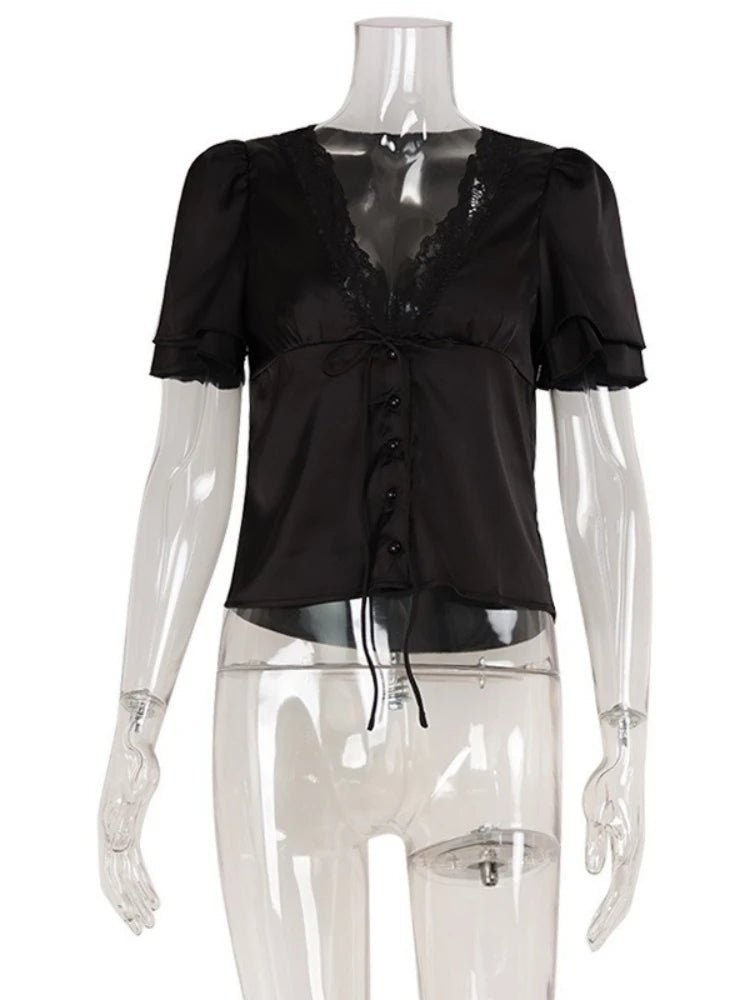Dames Getailleerde Blouse – Met Kant, Geschikt voor Werk en Dagelijks Gebruik