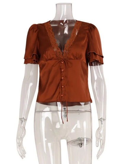 Dames Getailleerde Blouse – Met Kant, Geschikt voor Werk en Dagelijks Gebruik