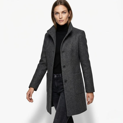 Soraya – Women's Coat with button closure and stand - up collar - Trench Coats - Black - Taylor & Bennett