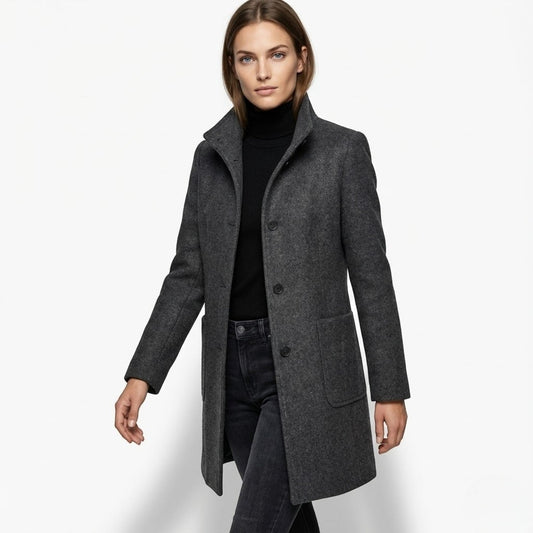 Soraya – Women's Coat with button closure and stand - up collar - Trench Coats - Black - Taylor & Bennett