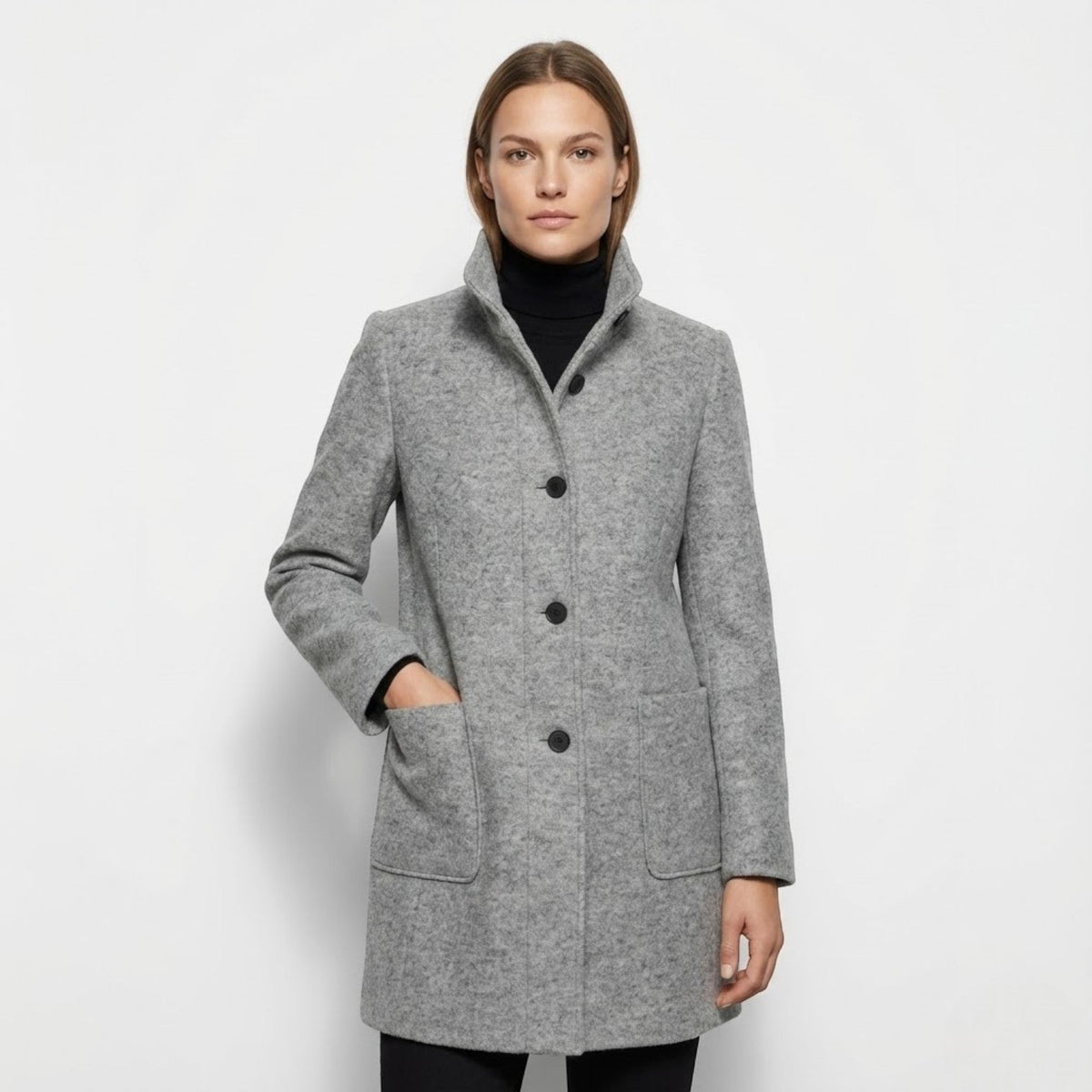 Soraya – Women's Coat with button closure and stand - up collar - Trench Coats - Light Grey - Taylor & Bennett