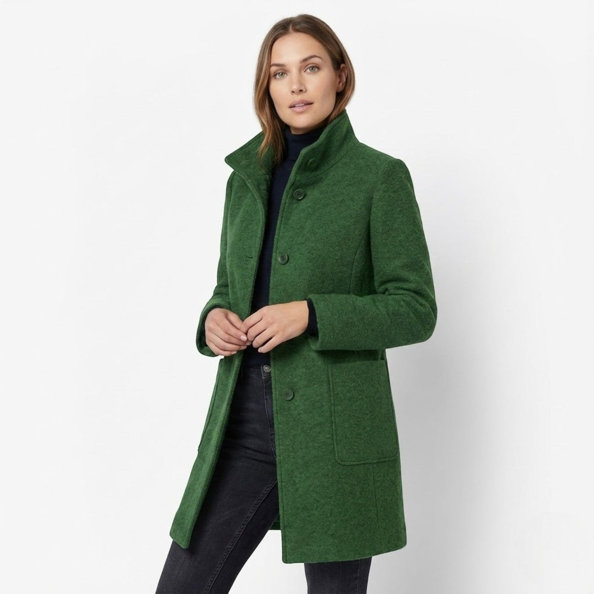 Soraya – Women's Coat with button closure and stand - up collar - Trench Coats - Green - Taylor & Bennett