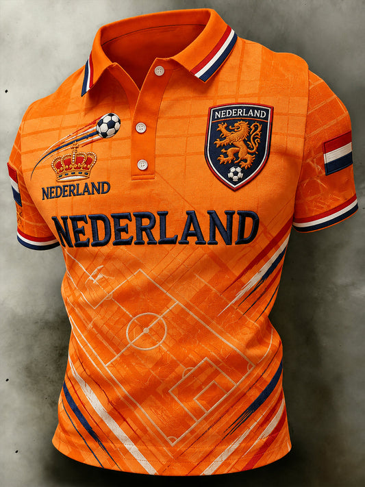 WK Oranje Heren Slim Fit Poloshirt – Korte Mouwen, Geschikt voor Casual en Sportieve Activiteiten