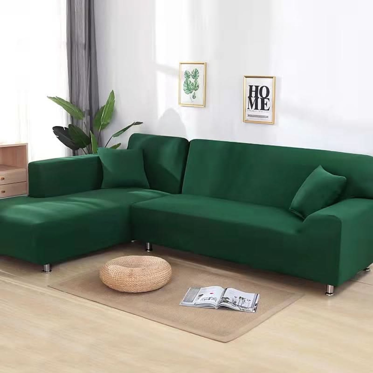 stretch corner sofa cover in black green