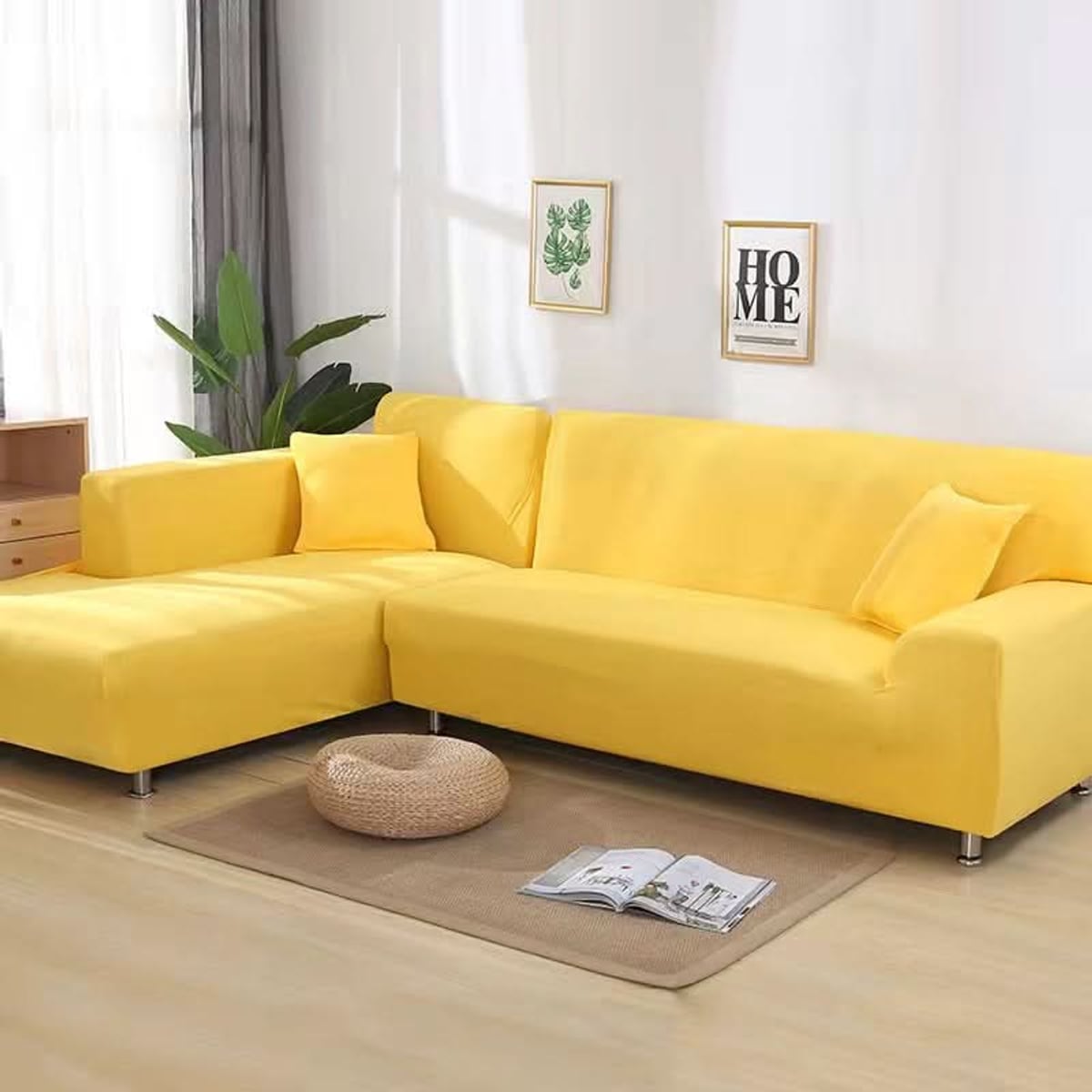 stretch corner sofa cover in yellow