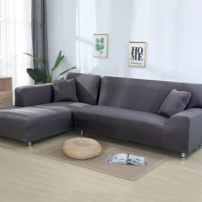 stretch corner sofa cover in dark grey