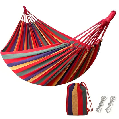 striped garden hammock with carrying bag in red - 200 cm × 150 cm (78.74" × 59.06")