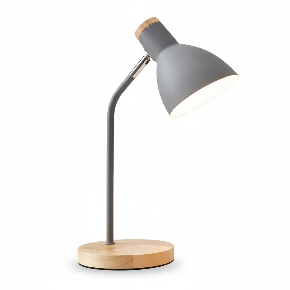 Tafellamp Scandinavisch met Verstelbare Kap en Houten Voet ##POS:1##