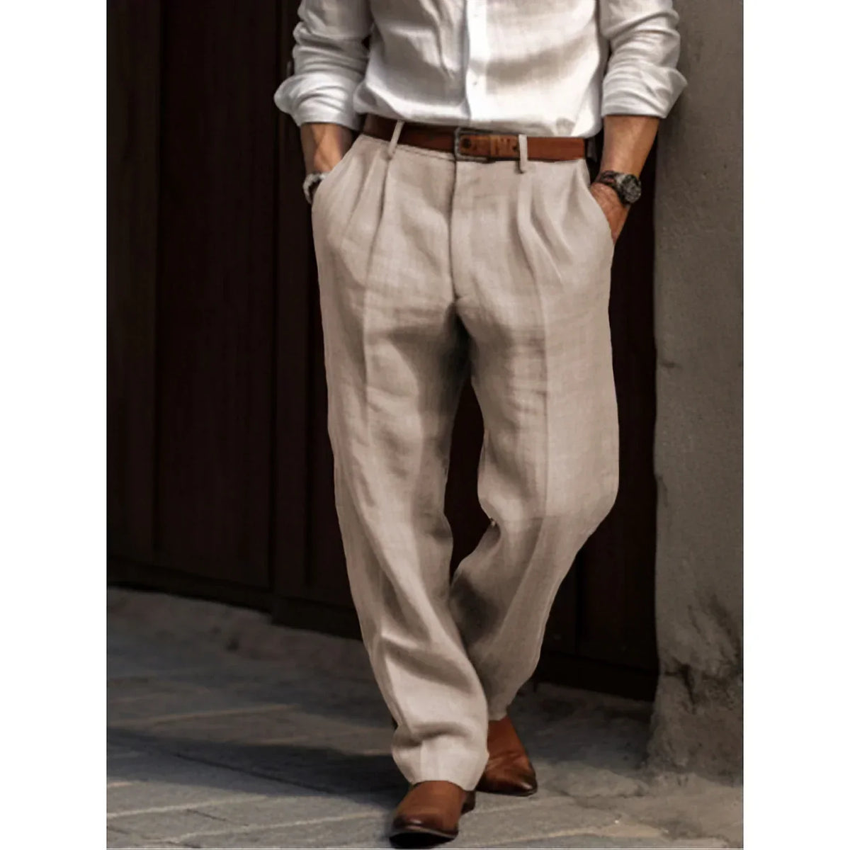 Heren Linnen Broek - Luchtige Casual Pantalon met Losse Pasvorm