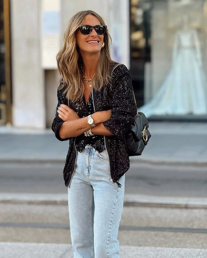 Dames Blazer met Pailletten - Glanzende Feestblazer