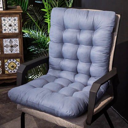 tufted chair pad with integrated back rest in blue