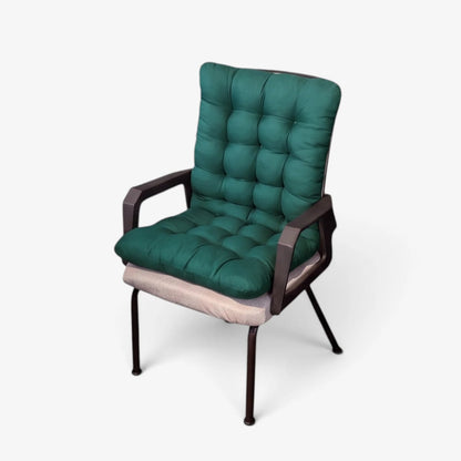 tufted chair pad with integrated back rest in green