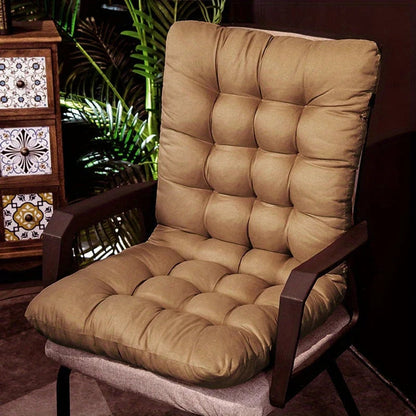 tufted chair pad with integrated back rest in light brown
