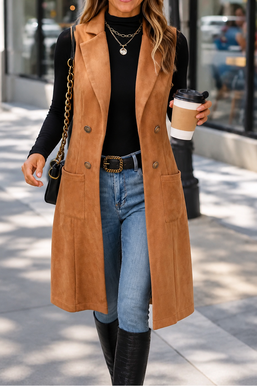 Dames Lang Vest Mouwloos Open Front - Gilet