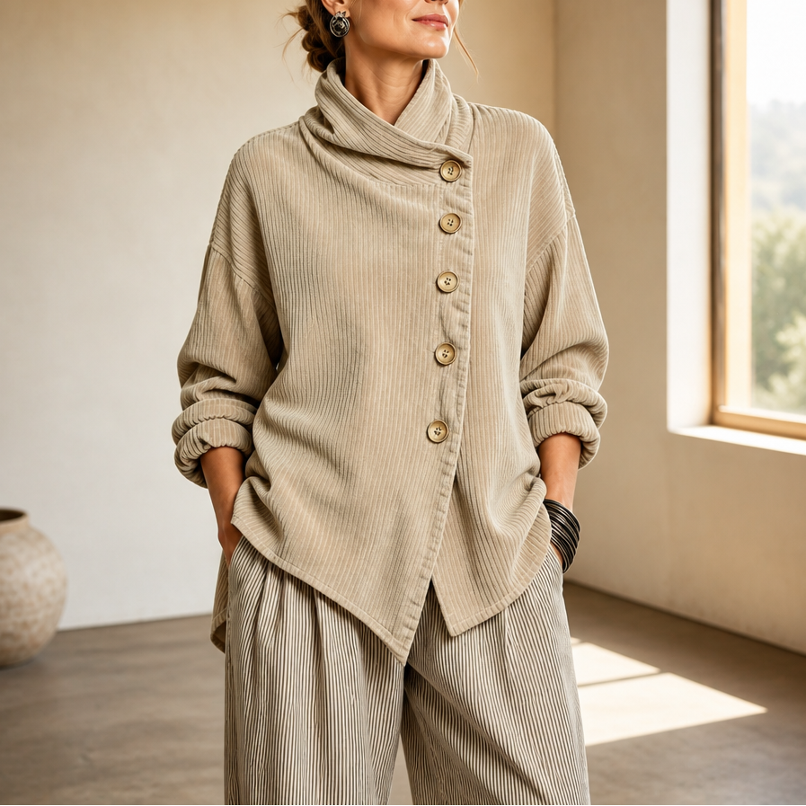 Dames Jack met Asymmetrische Knopen en Ribstructuur