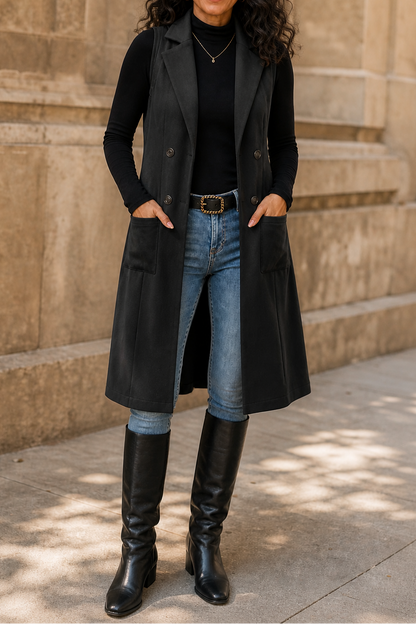 Dames Lang Vest Mouwloos Open Front - Gilet