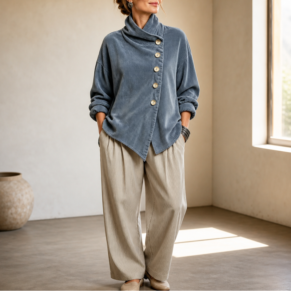 Dames Jack met Asymmetrische Knopen en Ribstructuur
