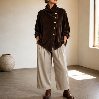 Dames Jack met Asymmetrische Knopen en Ribstructuur