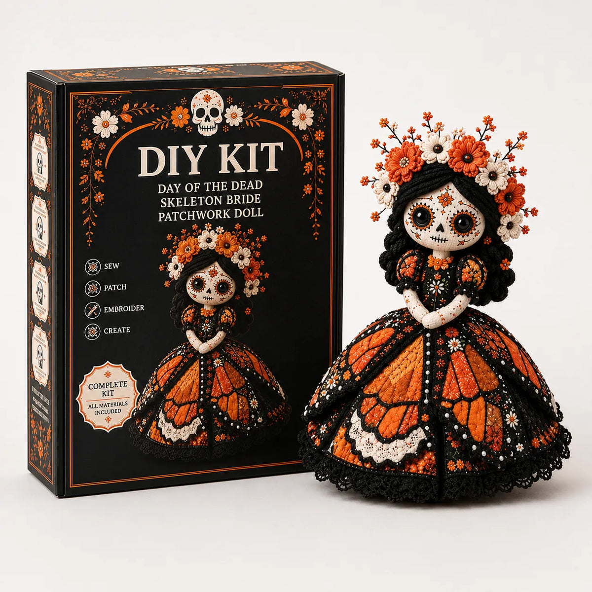 Day of the Dead Patchwork Pop Naaipakket - DIY Knutselset voor Beginners