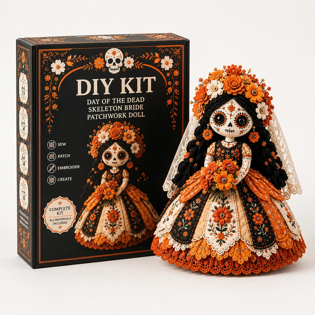 Day of the Dead Patchwork Pop Naaipakket - DIY Knutselset voor Beginners