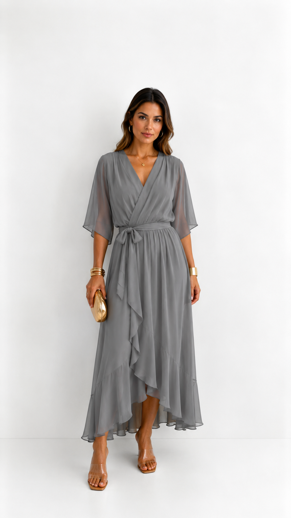 Dames Galajurk Chiffon met Portefeuille-Silhouet