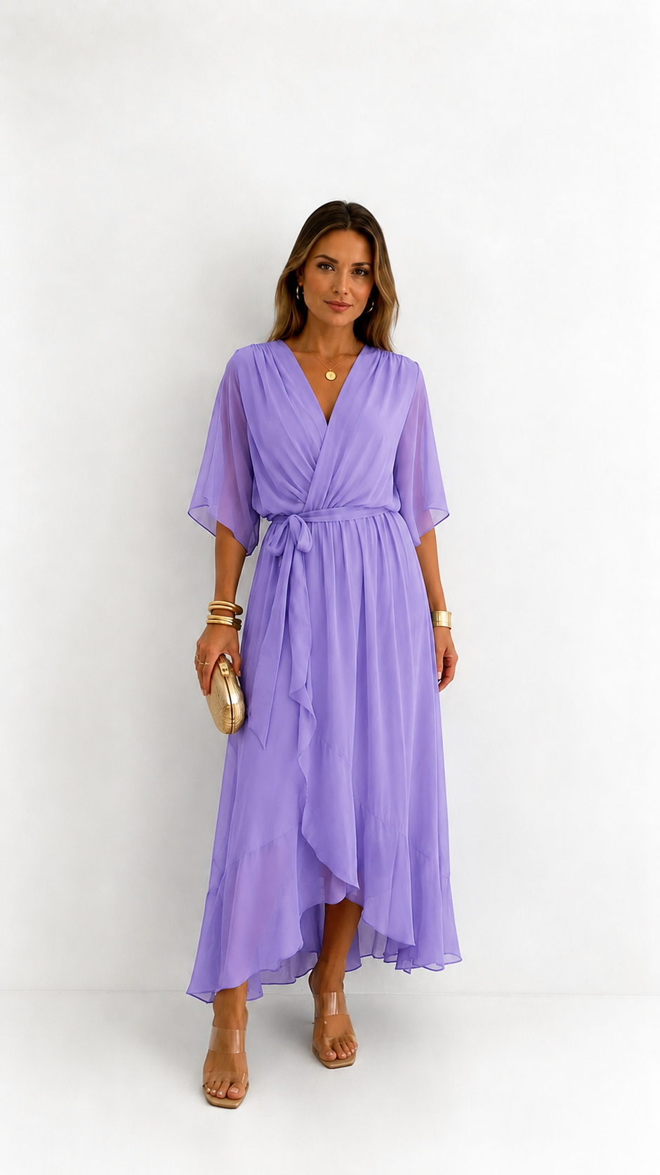 Dames Galajurk Chiffon met Portefeuille-Silhouet