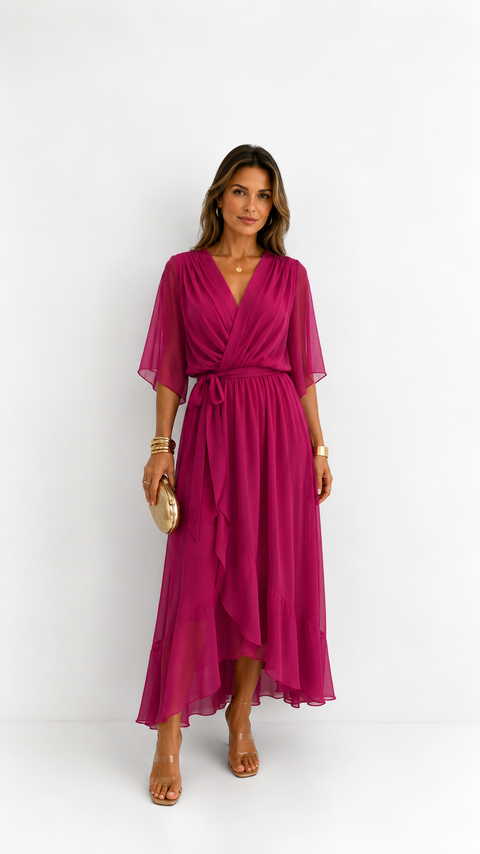 Dames Galajurk Chiffon met Portefeuille-Silhouet