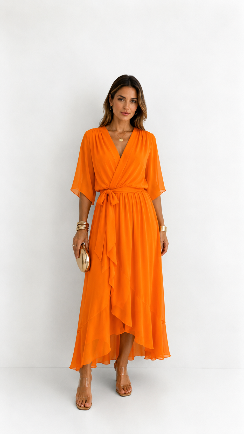 Dames Galajurk Chiffon met Portefeuille-Silhouet