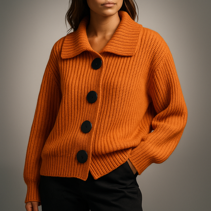 Dames Oversized Vest met Grote Knopen – Grof Gebreid
