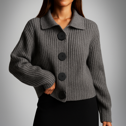 Dames Oversized Vest met Grote Knopen – Grof Gebreid