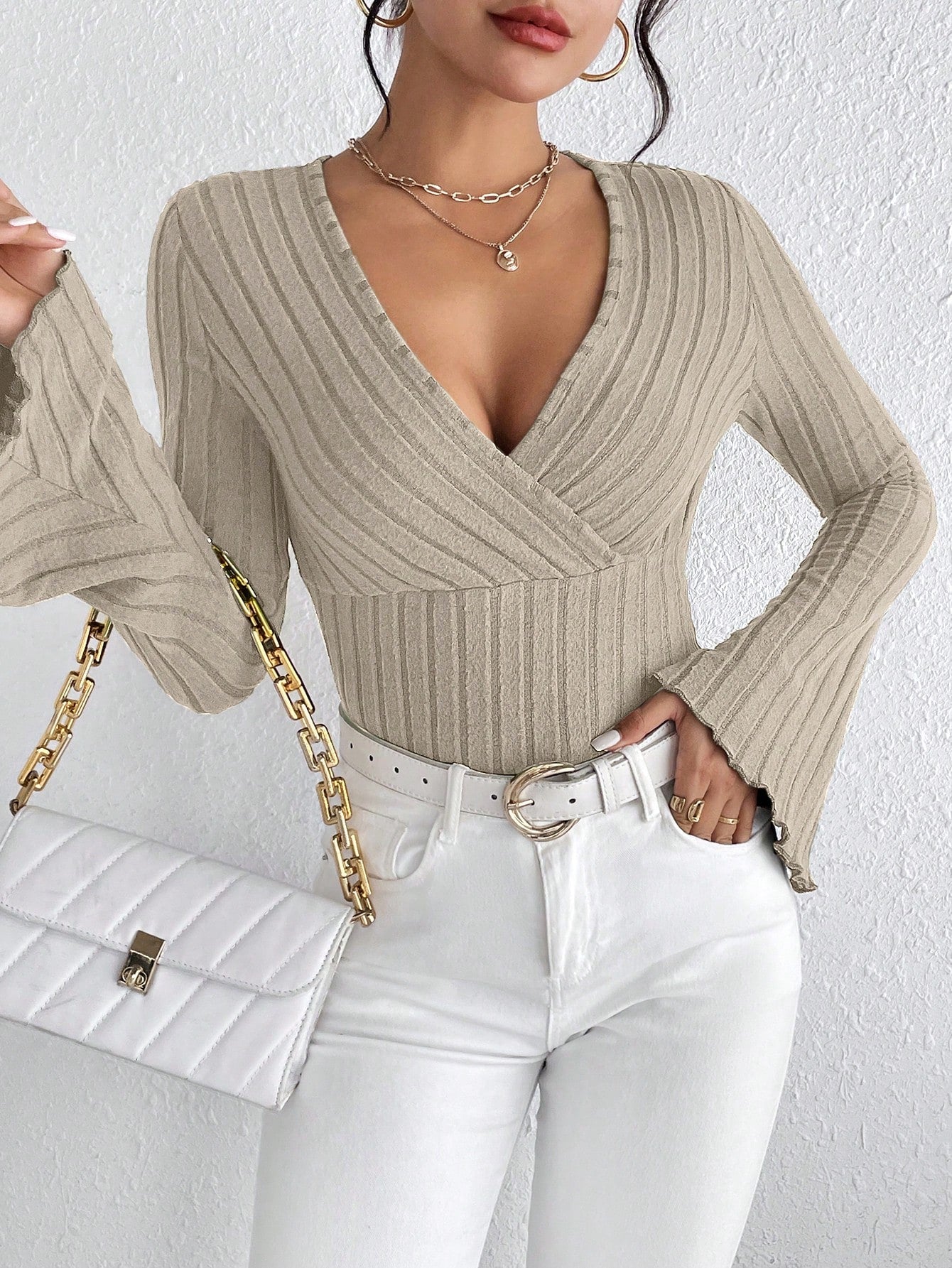 Camina - Chique Top met V-hals en Lange Mouwen