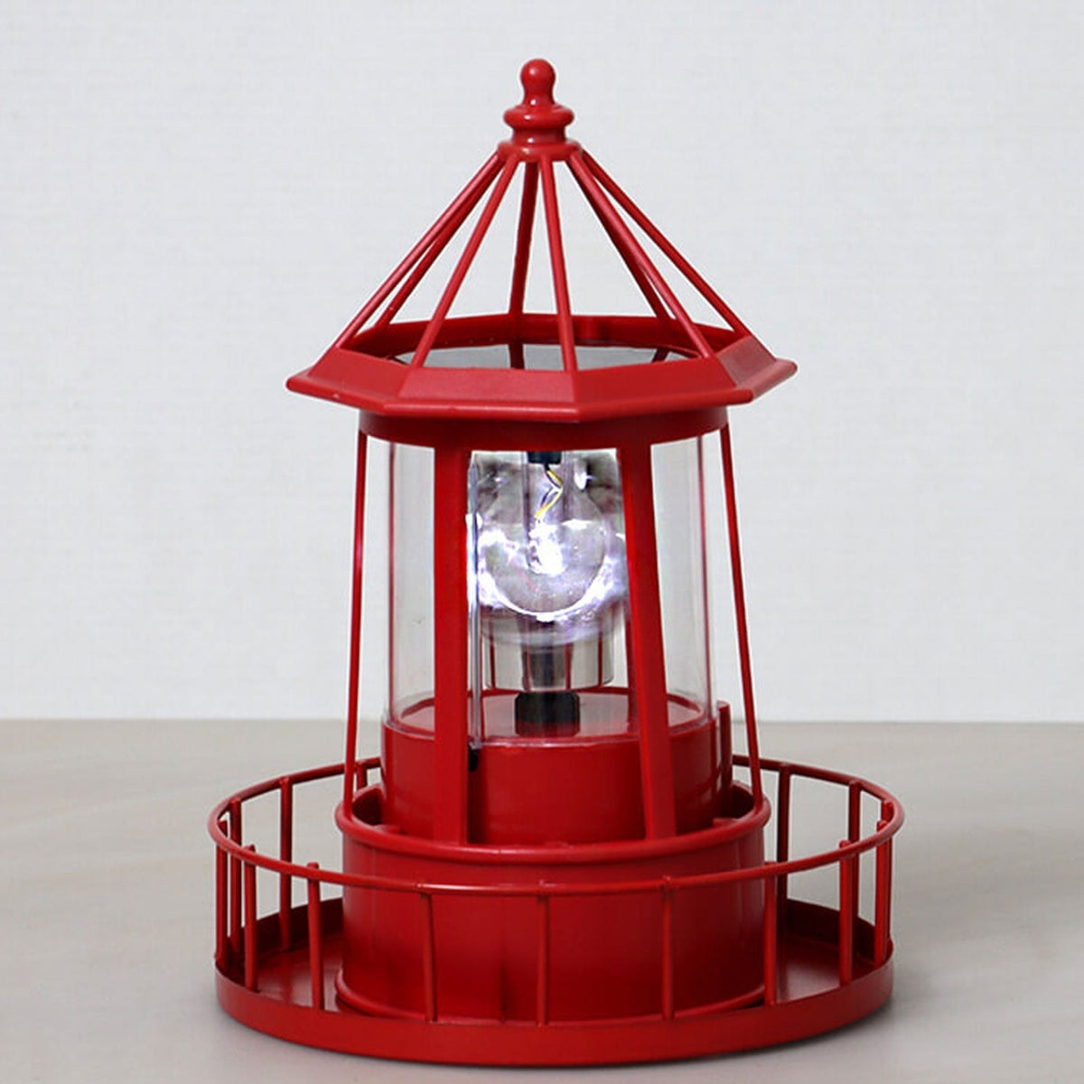 Vuurtoren Tafellamp op Zonne-energie met Roterende LED en Ingebouwd Zonnepaneel
