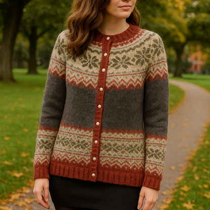 Dames Warme Noorse Gebreide Jas – Lichtgewicht, Casual Jasje voor Herfst en Winter
