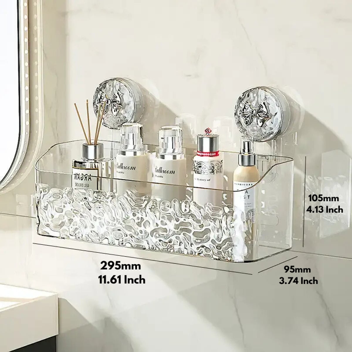 wall-mounted shower shelf with suction cups