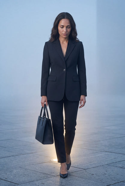 Black Fitted Single-breasted Blazer with Classic Lapel - Blazers - Photo 26