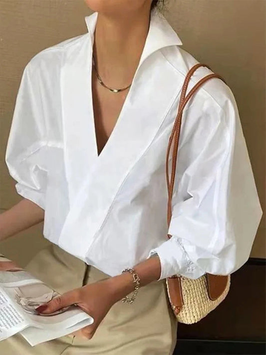 Elinne - Casual Damesblouse met Pofmouwen en V-hals
