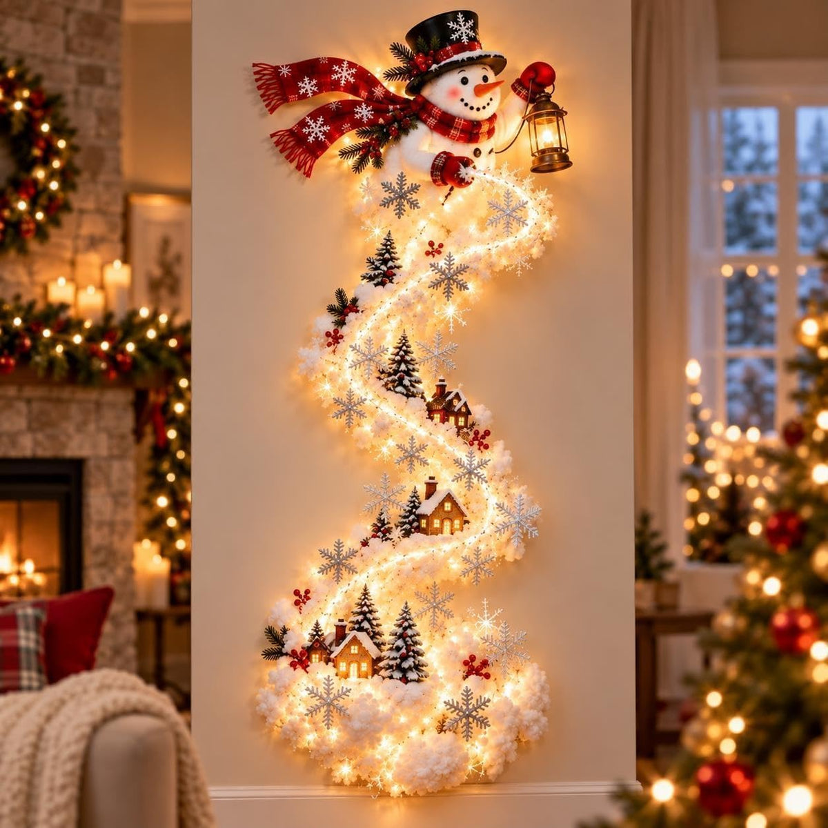 Kerst LED Wandlamp met Sneeuweffect - 60 cm, Op Batterijen