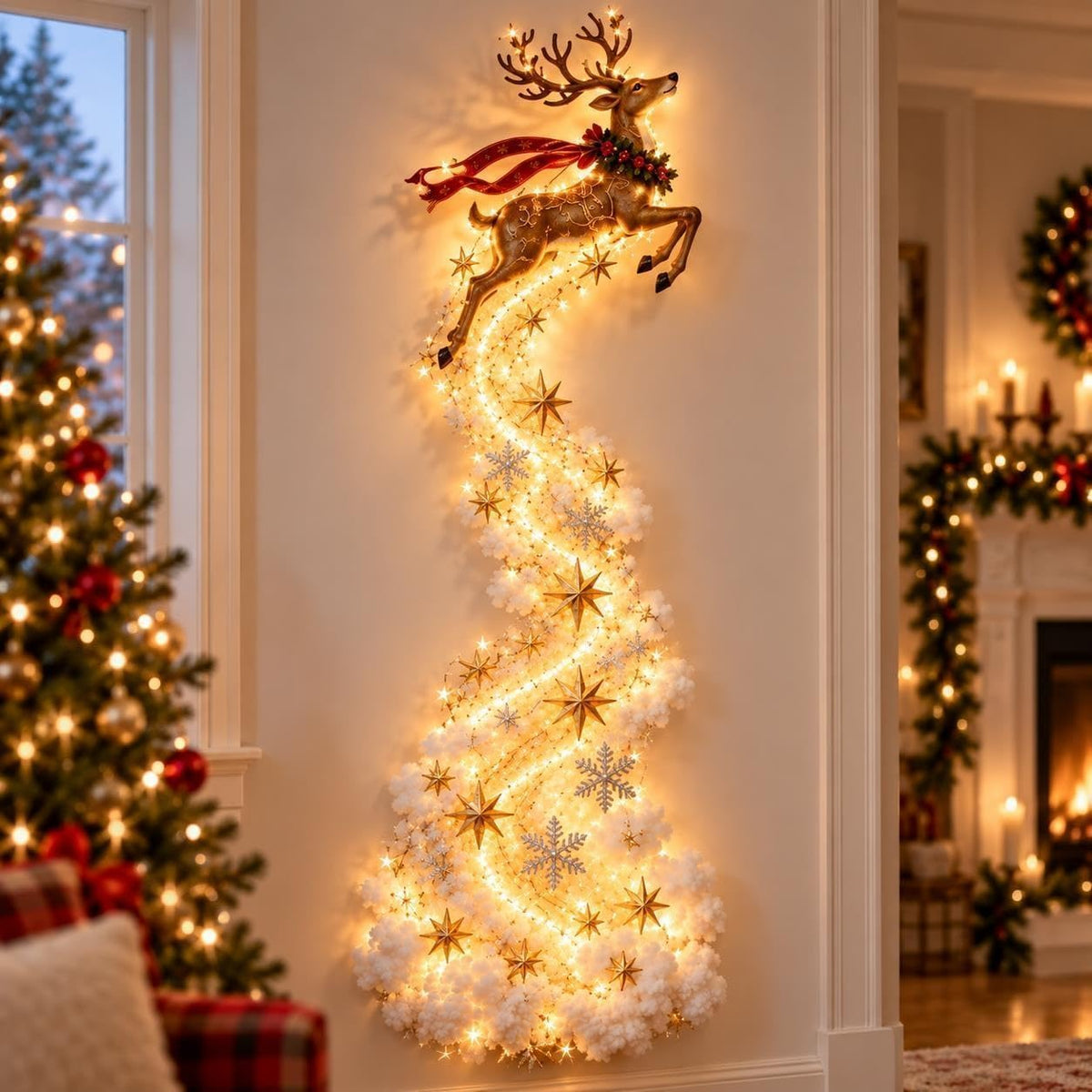 Kerst LED Wandlamp met Sneeuweffect - 60 cm, Op Batterijen