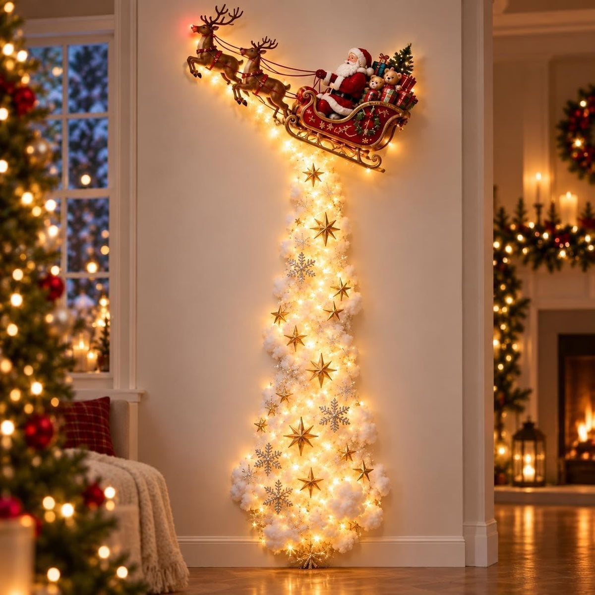 Kerst LED Wandlamp met Sneeuweffect - 60 cm, Op Batterijen