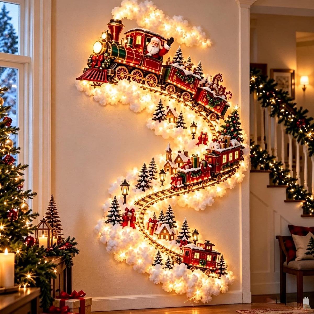 Kerst LED Wandlamp met Sneeuweffect - 60 cm, Op Batterijen