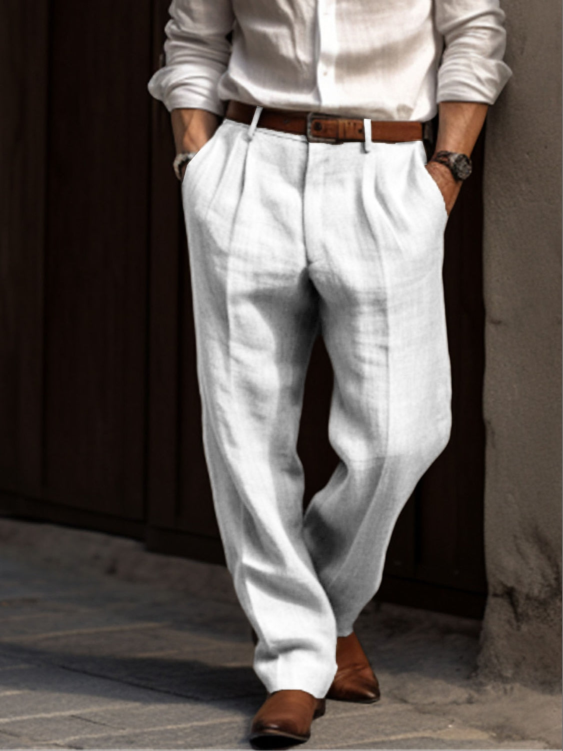Heren Linnen Broek - Luchtige Casual Pantalon met Losse Pasvorm