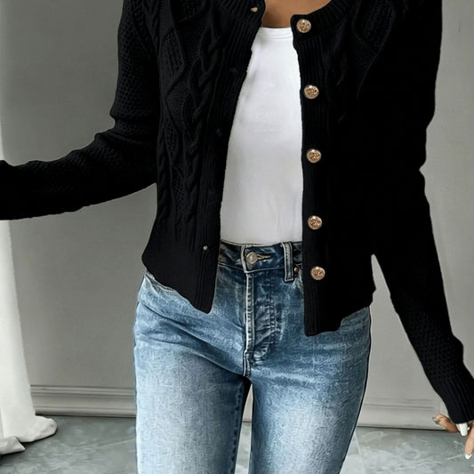 Dames Cardigan Kabelbreisel Cropped met Knopen