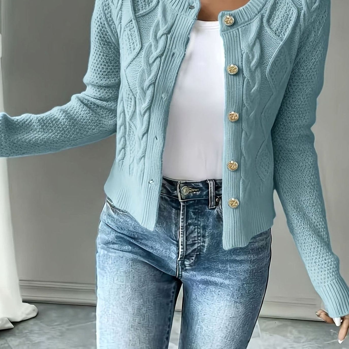 Dames Cardigan Kabelbreisel Cropped met Knopen