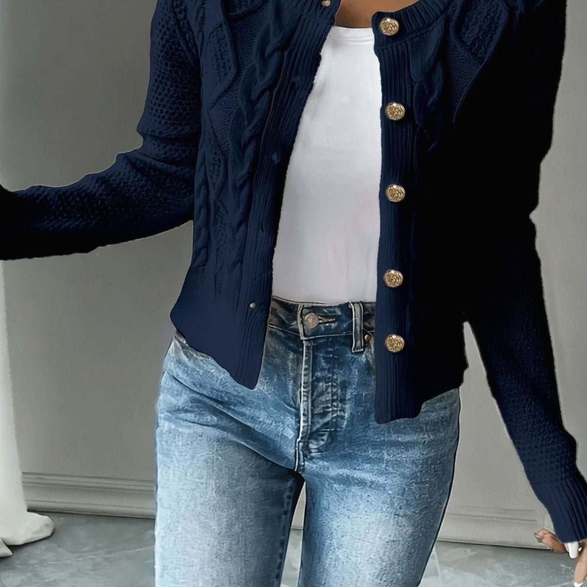 Dames Cardigan Kabelbreisel Cropped met Knopen