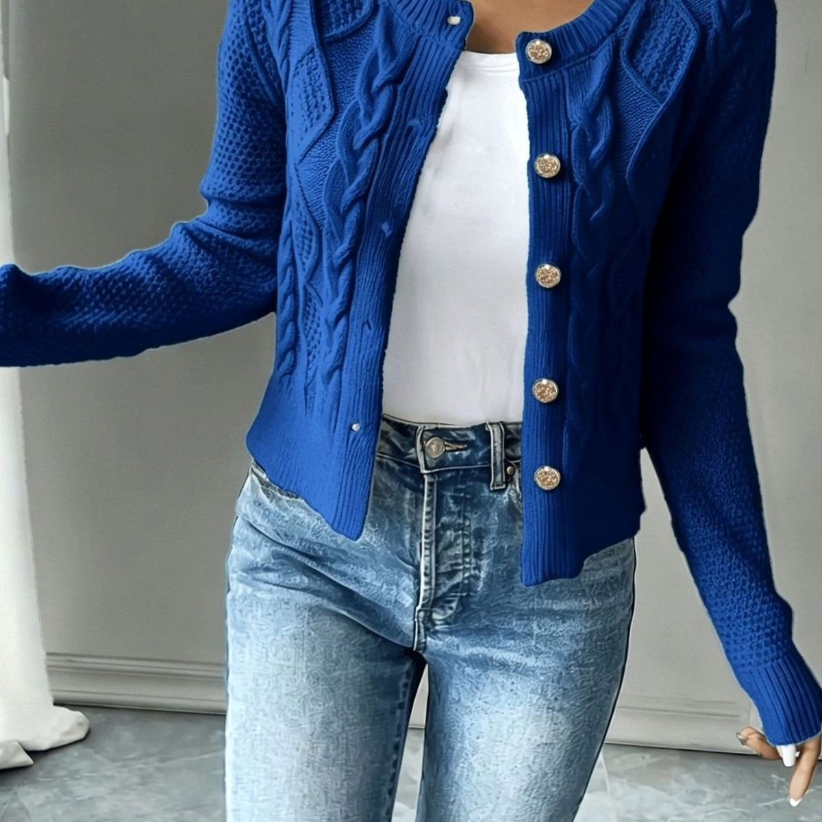 Dames Cardigan Kabelbreisel Cropped met Knopen