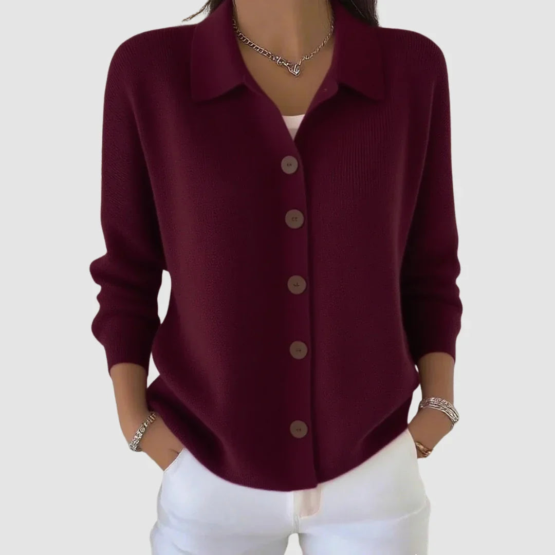 Dames Gebreide Vest met Knoopsluiting en Kraag, Relaxed Fit