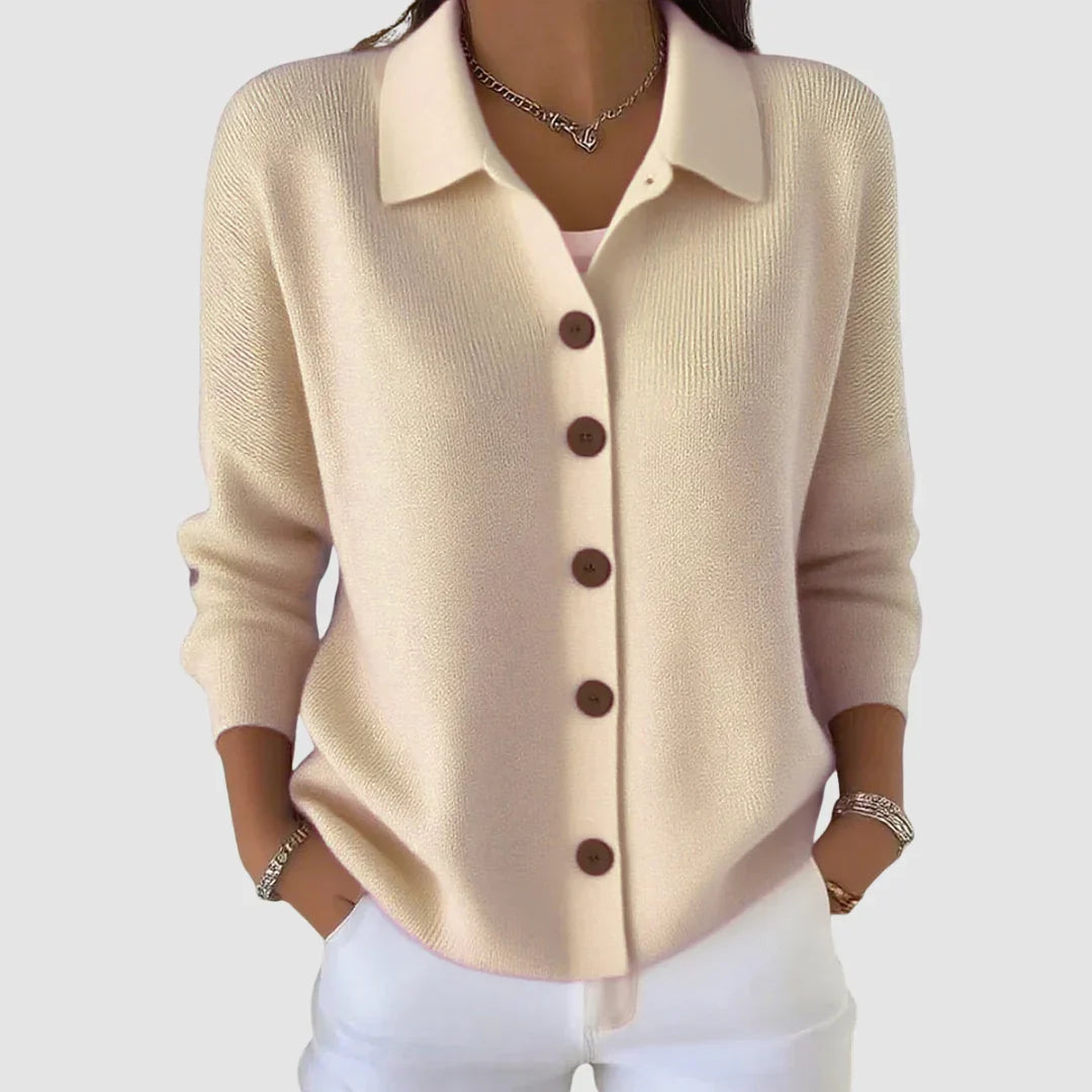 Dames Gebreide Vest met Knoopsluiting en Kraag, Relaxed Fit
