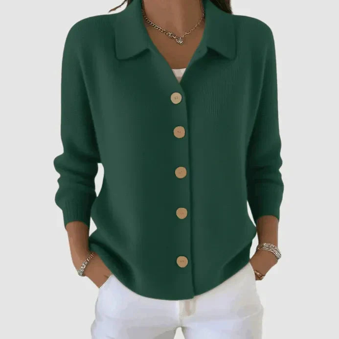 Dames Gebreide Vest met Knoopsluiting en Kraag, Relaxed Fit