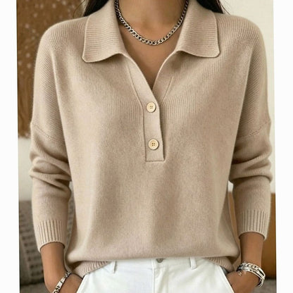 Dames Trui met Polokraag en Knopenplacket - Gebreide Pullover